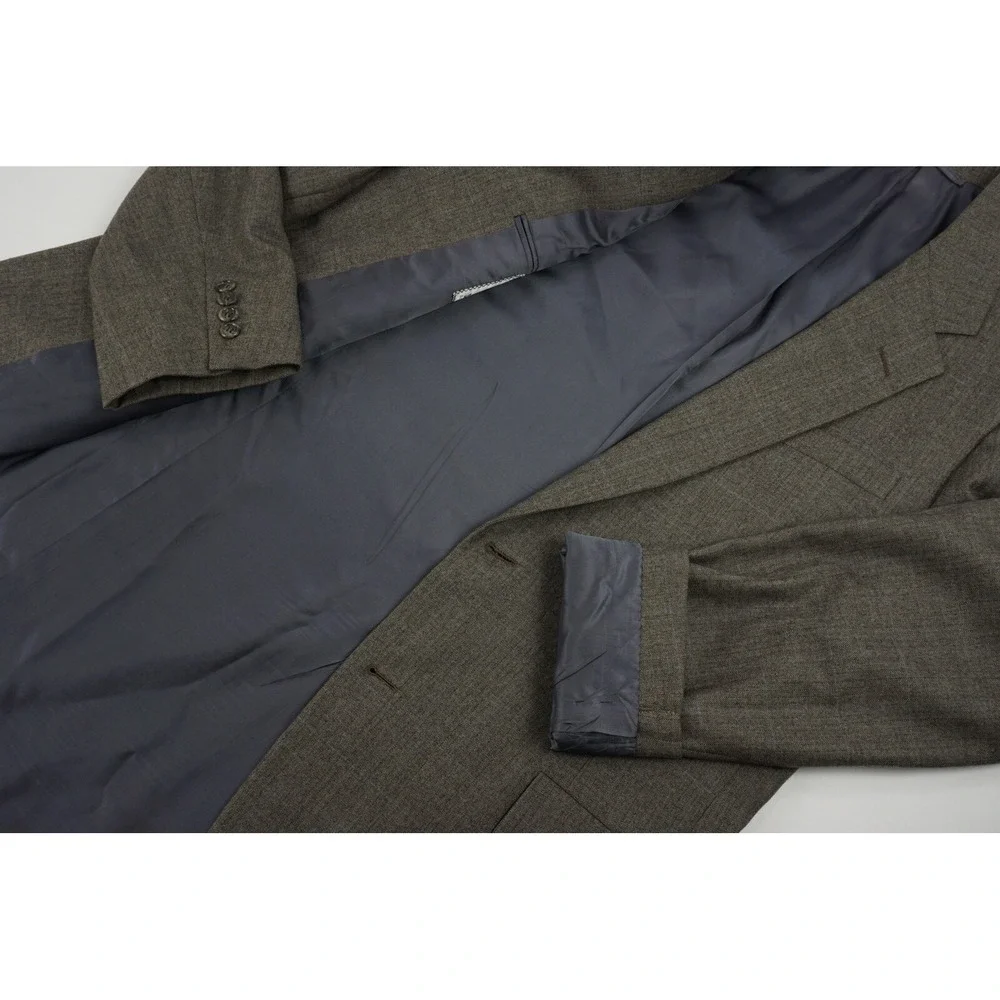 Vintage Hickey Freeman Mens 42L Brown Worsted Wool Herringbone Windowpane Blazer
